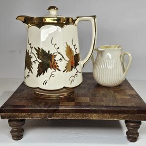 Vtg Price Bros Teapot Gold on  Cream Golden Grape Leaves Autumn Ceramic Lidded